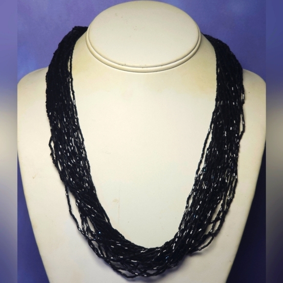 Coldwater Creek Black Glass Bead Multi Strand Necklace - Picture 1 of 9